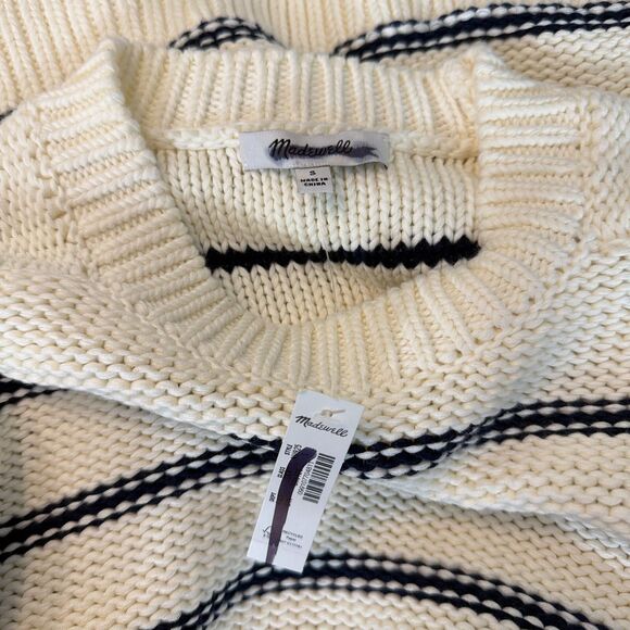 MADEWELL Cotton Crewneck Sweater S Bright Ivory Navy Stripe Long Sleeve NWT B10 - Picture 5 of 6